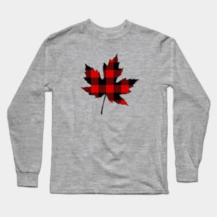 Red Plaid Maple Leaf Long Sleeve T-Shirt